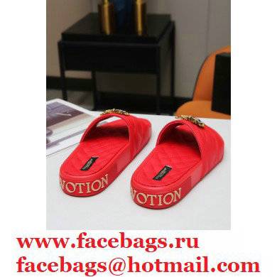 Dolce  &  Gabbana Matelasse Leather Beachwear Sliders Red with Devotion Heart 2021
